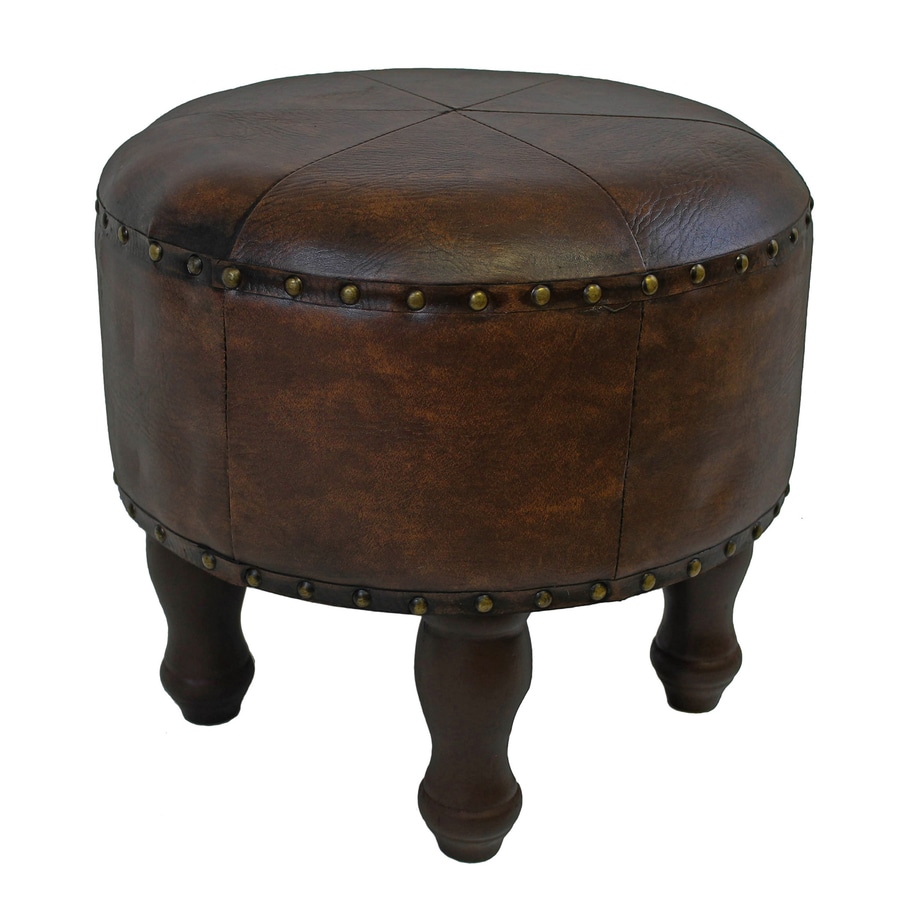 International Caravan Istanbul Rustic Brown Faux Leather Round Ottoman   1000266839 