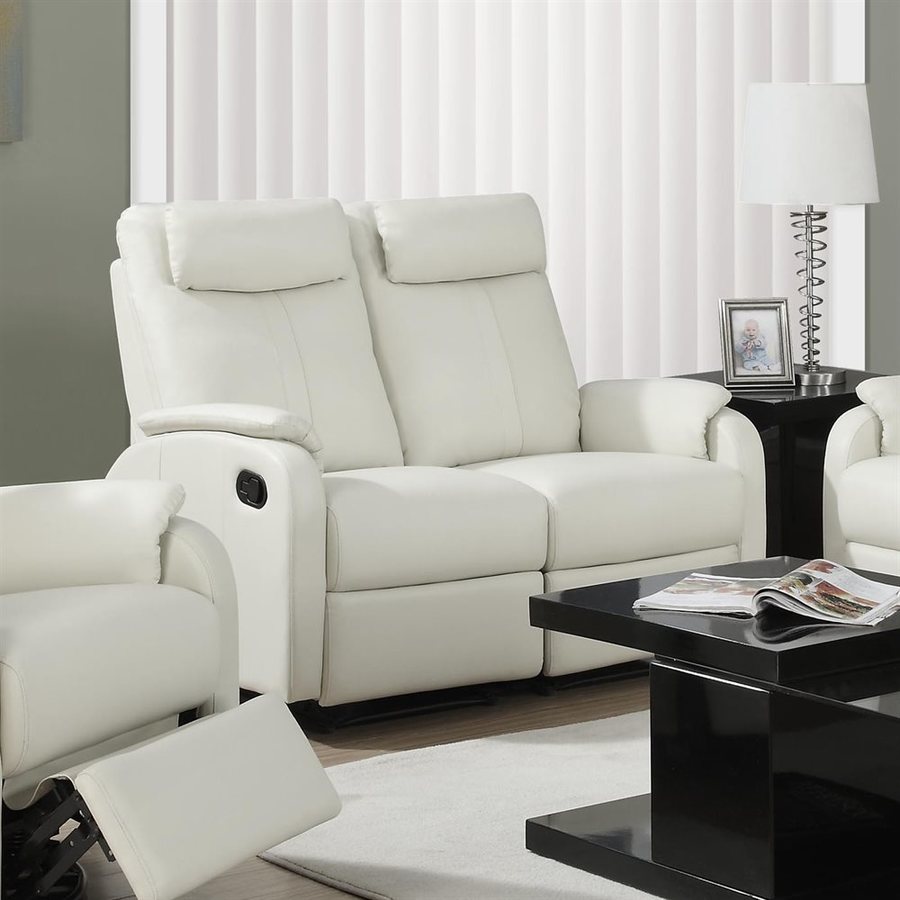 Monarch Specialties Casual Ivory Faux Leather Reclining Loveseat in the
