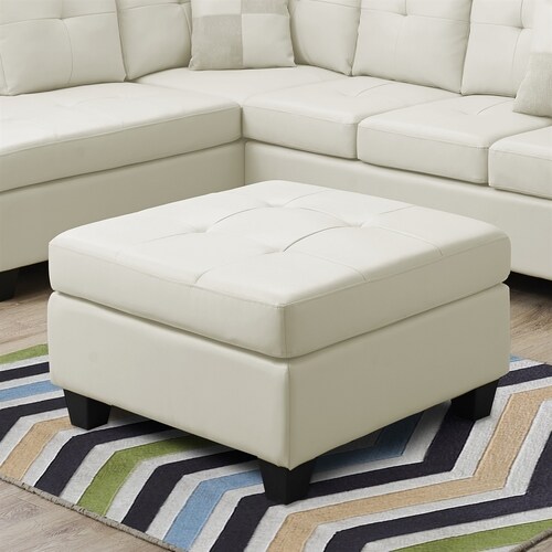 Monarch Specialties Casual Ivory Faux Leather Square Ottoman in the