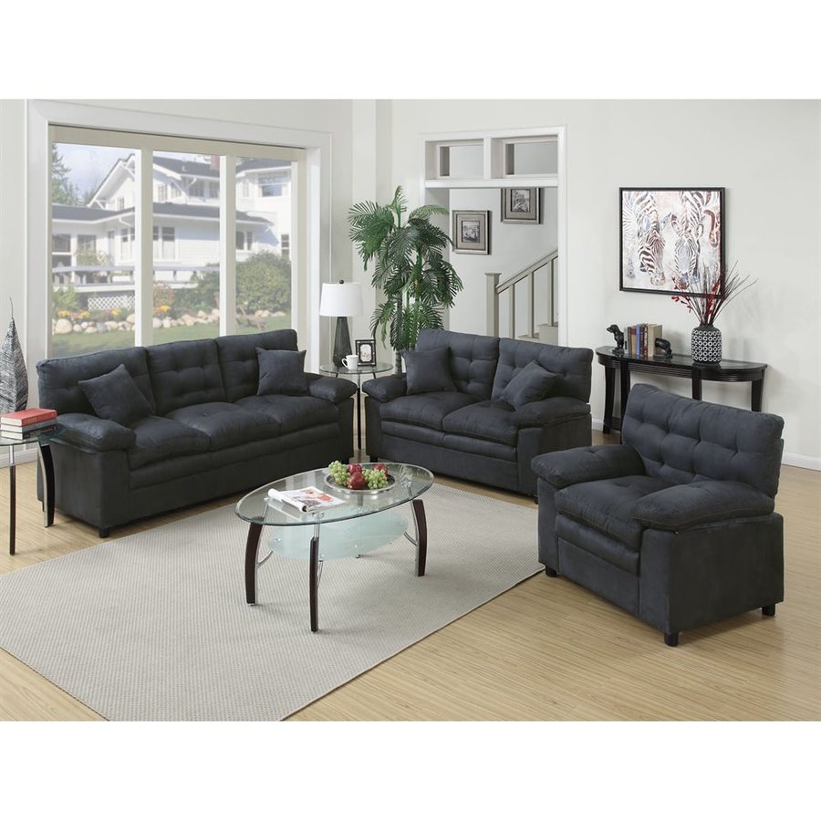 Poundex 3-Piece Bobkona Colona Ash Living Room Set at ...