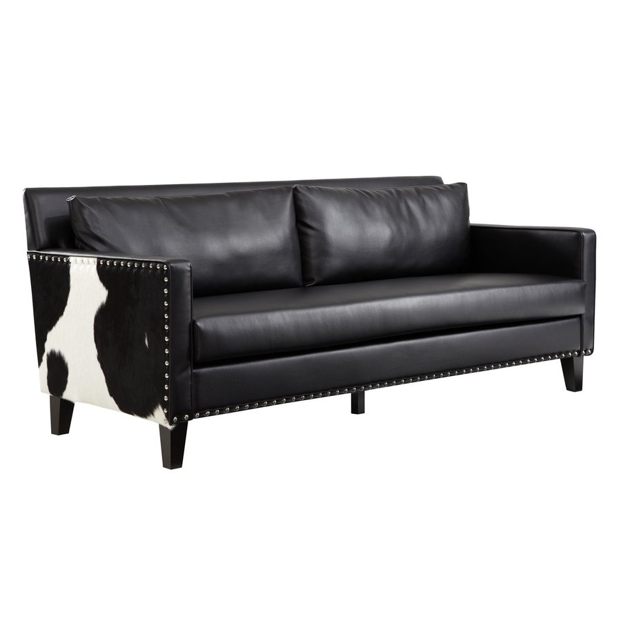 Armen Living Dallas Rustic Black Cowhide Faux Leather Sofa In The