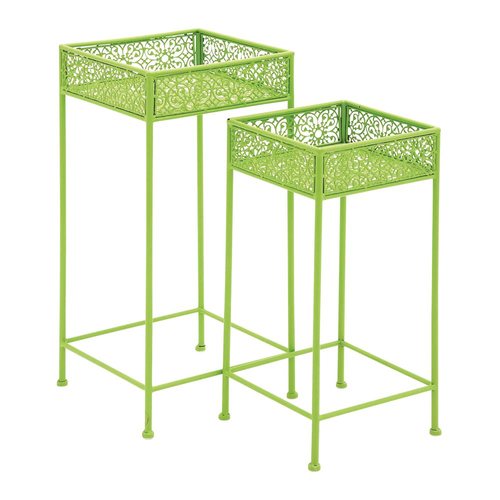 Woodland Imports 28in Green Indoor/Outdoor Square Plant Stand at