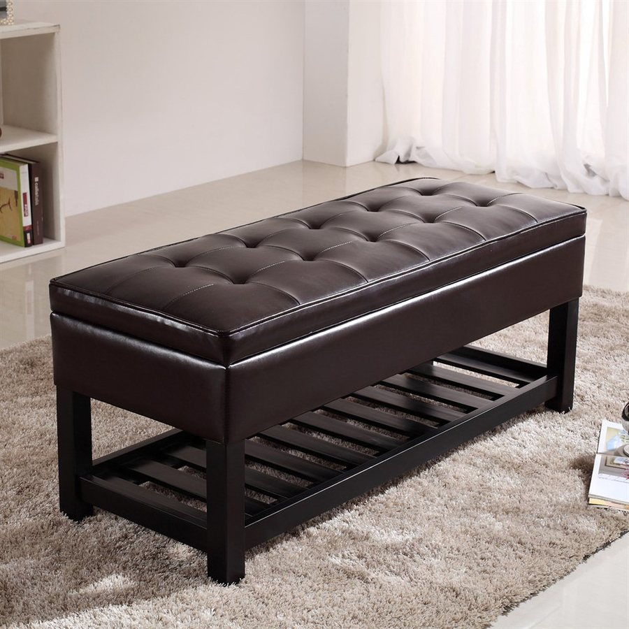 Simpli Home Cosmopolitan Casual Dark Brown Faux Leather Storage Ottoman