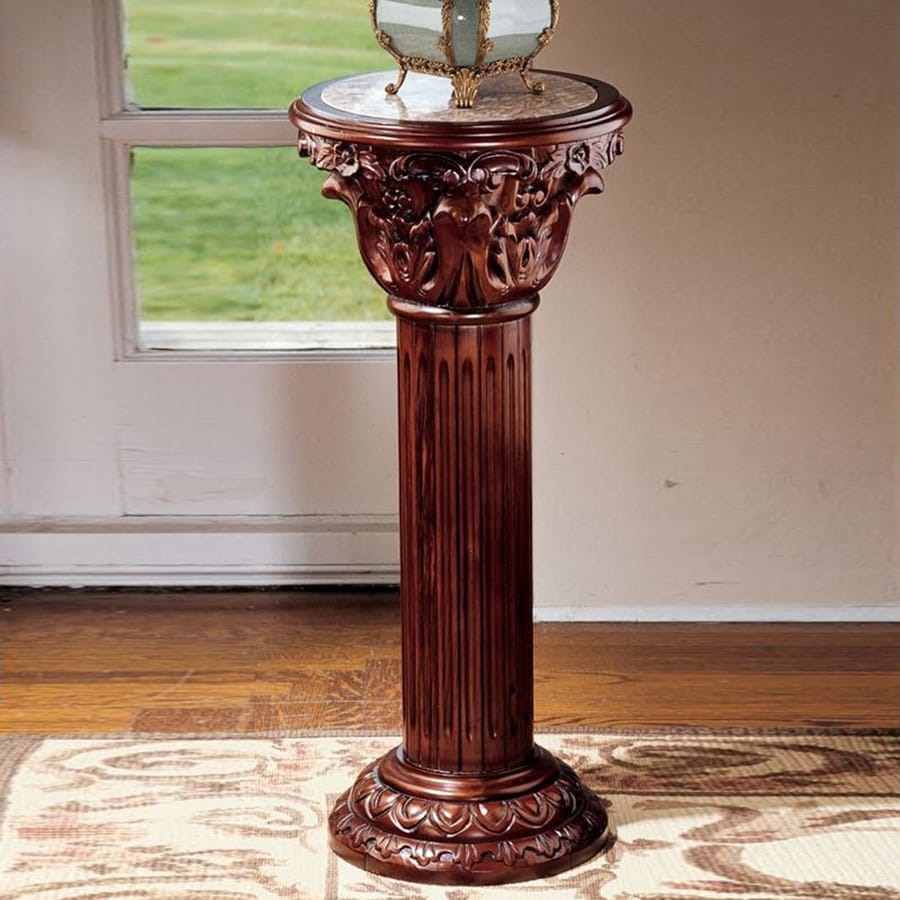 Design Toscano Imperia 36.5in Mahogany Indoor Round Marble Plant Stand