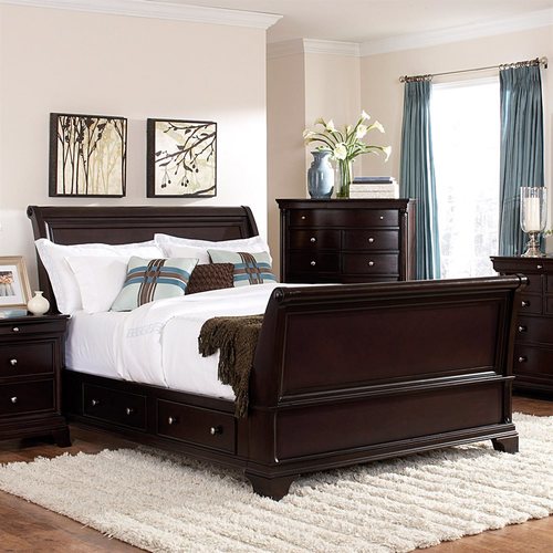 Homelegance Inglewood Deep Cherry California King Sleigh Bed with Integrated Storage in the Beds