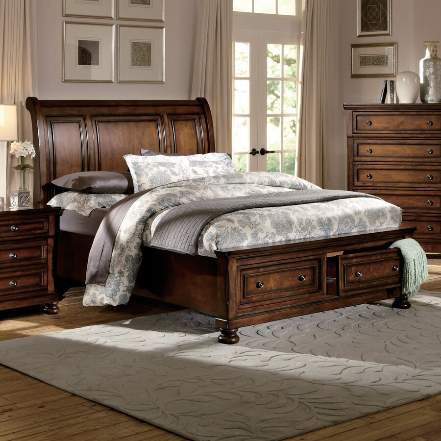 Homelegance Cumberland Medium Brown King Sleigh Bed with Integrated ...