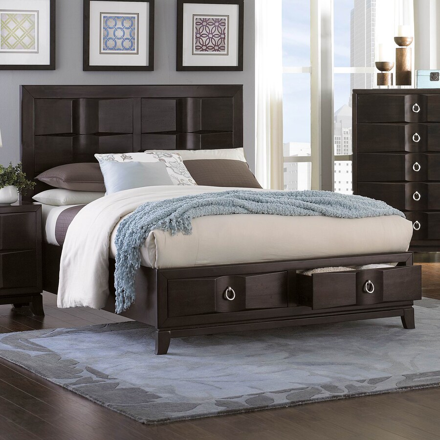 Homelegance Edmonston Espresso California King Panel Bed with Integrated Storage in the Beds