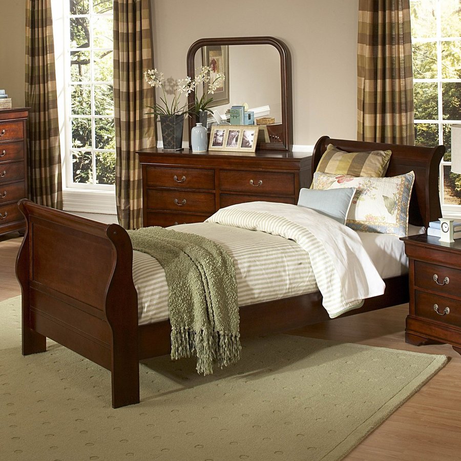 Homelegance Chateau Brown Distressed Cherry Twin Sleigh Bed At Lowes Com   1000278951 