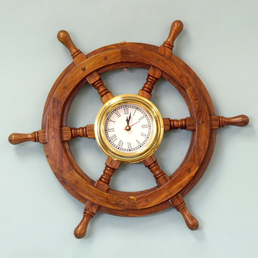 Handcrafted Nautical Decor Hampton Deluxe Class Ship Wheel Analog ...