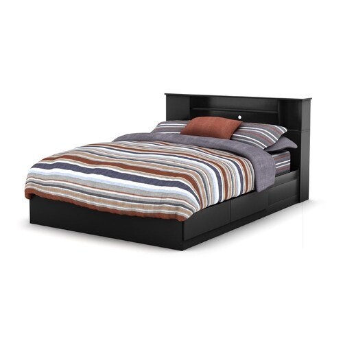 South Shore Furniture Vito Pure Black Queen Captain Bed with Storage at