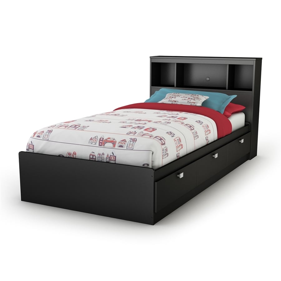 South Shore Furniture Spark Pure Black Twin Captain Bed with Storage at