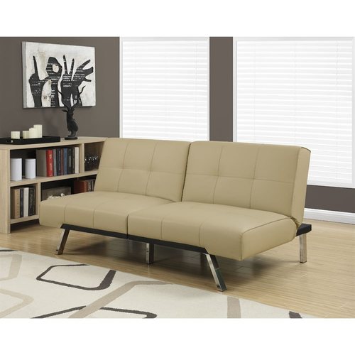 Monarch Specialties Taupe Faux Leather Futon in the Futons & Sofa Beds ...