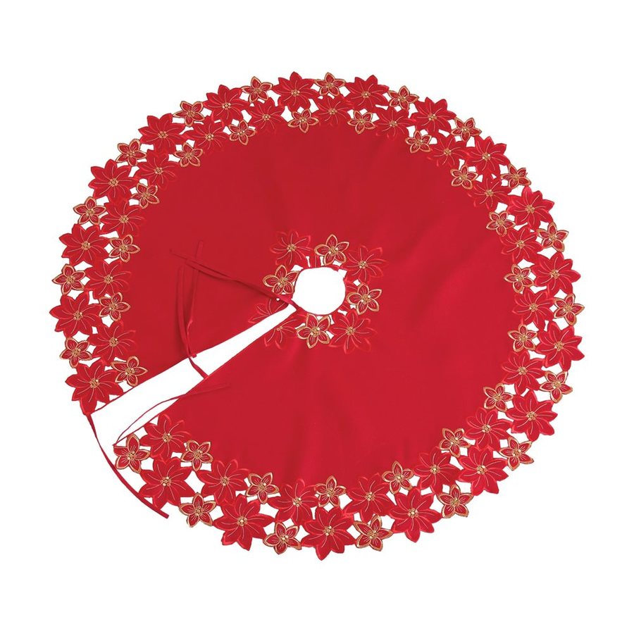 XIA Home Fashions 48 In Red Polyviscose Poinsettia Christmas Tree Skirt XIA Home Fashions 48 In Red Polyviscose Poinsettia Christmas Tree Skirt