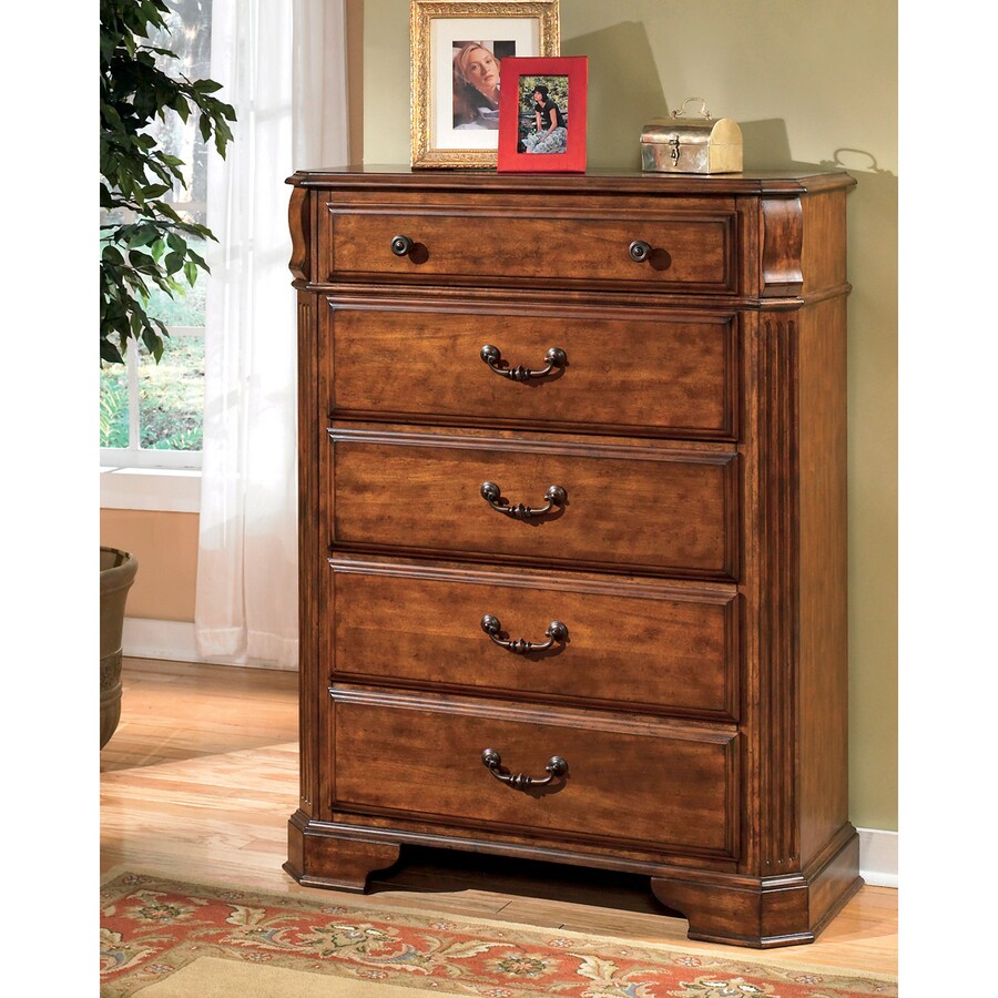 Signature Design by Ashley Wyatt Medium Brown Cherry 5-Drawer Chest in ...