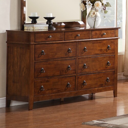 Sunset Trading Phoenix Light Walnut Pine 9-Drawer Double Dresser at ...