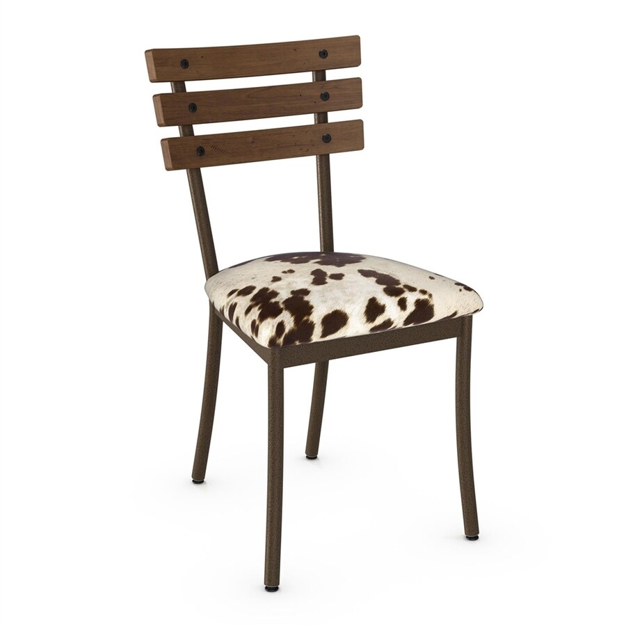 Amisco Set of 2 Lodge Contemporary Brown/Beige Faux Cowhide Side Chairs