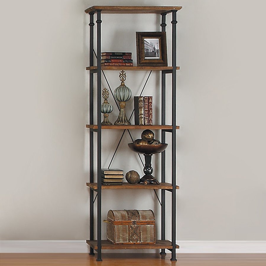 Homelegance Factory Rustic Oak Metal 4Shelf Bookcase at