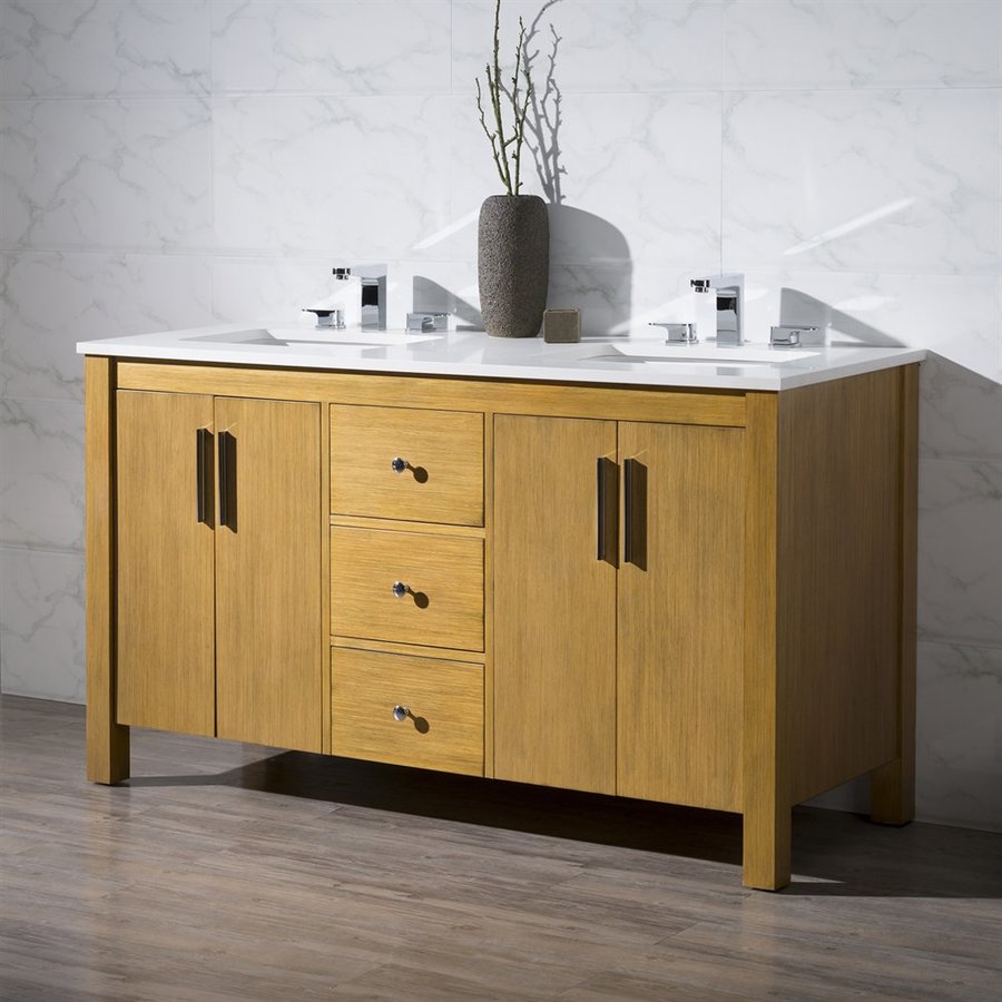 Stufurhome Windsor Undermount Double Sink Bathroom Vanity with Natural Marble Top 59in