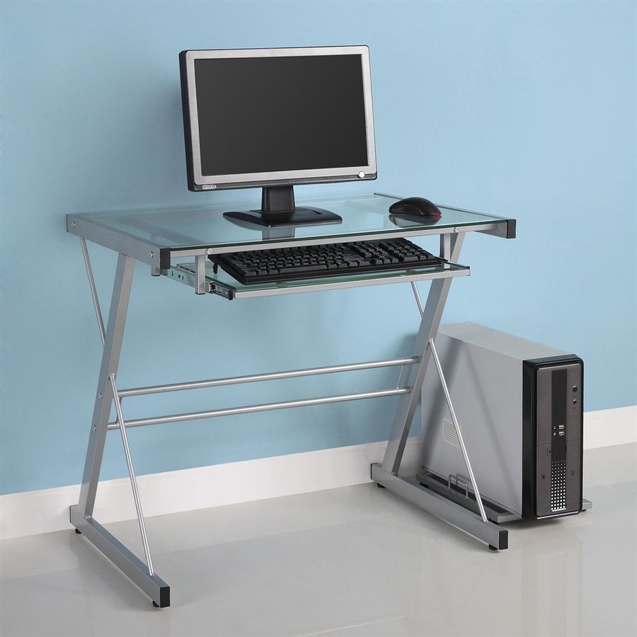 Walker Edison Contemporary Clear Glass Computer Desk At Com Walker Edison Contemporary Clear Glass Computer Desk