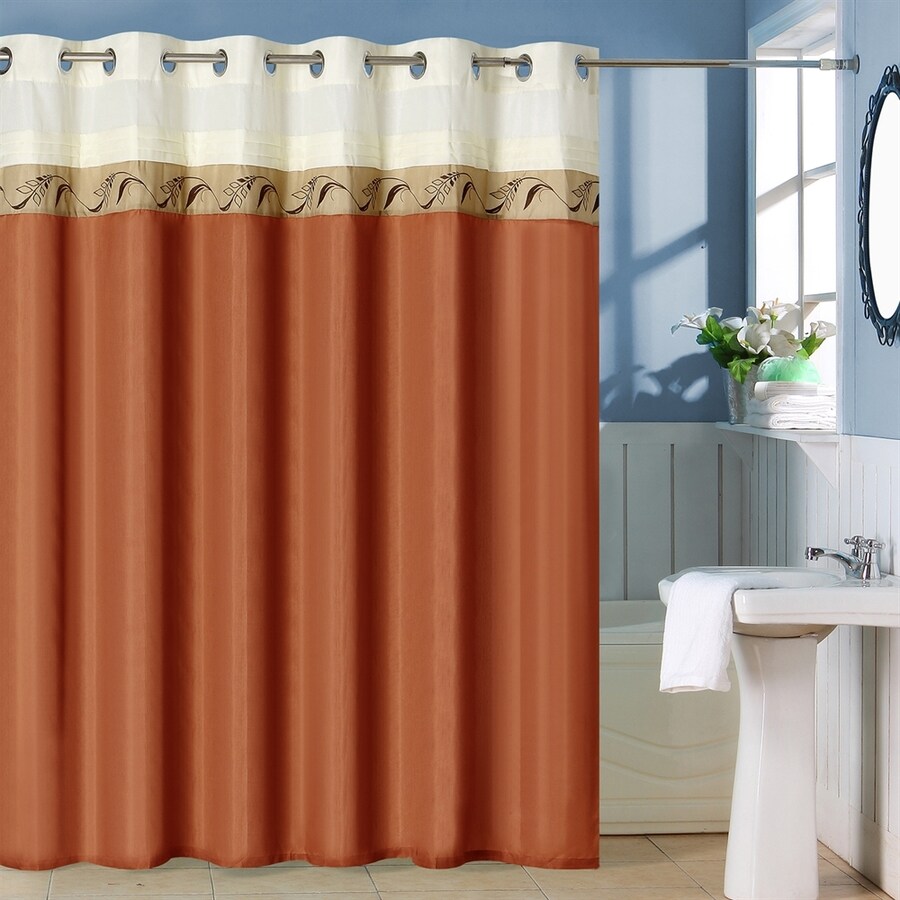 Lavish Home Abilene Polyester Solid Color Embroidered Shower Curtain in ...