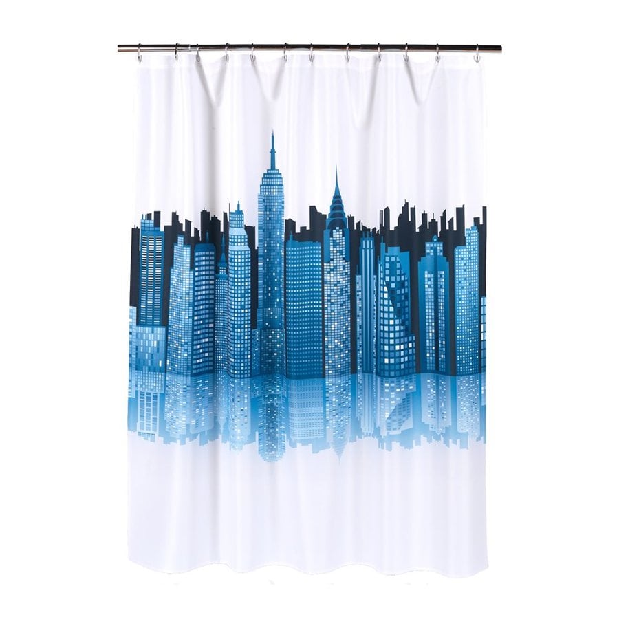 Carnation Home Fashions Cityscape Polyester Blue/whtie Pictorial Shower ...