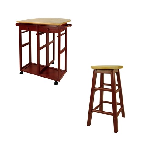 Casual Home Red Scandinavian Kitchen Islands with 2 Stools in the