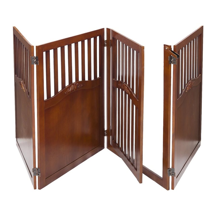 Elegant Home Fashions Freestanding Expandable Brown Wood Pet Gate at