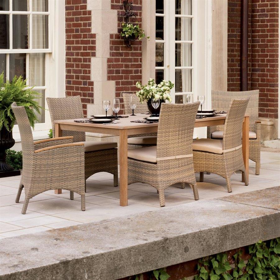 Oxford Garden Travira 7Piece Brown Wood Frame Wicker Patio Set with