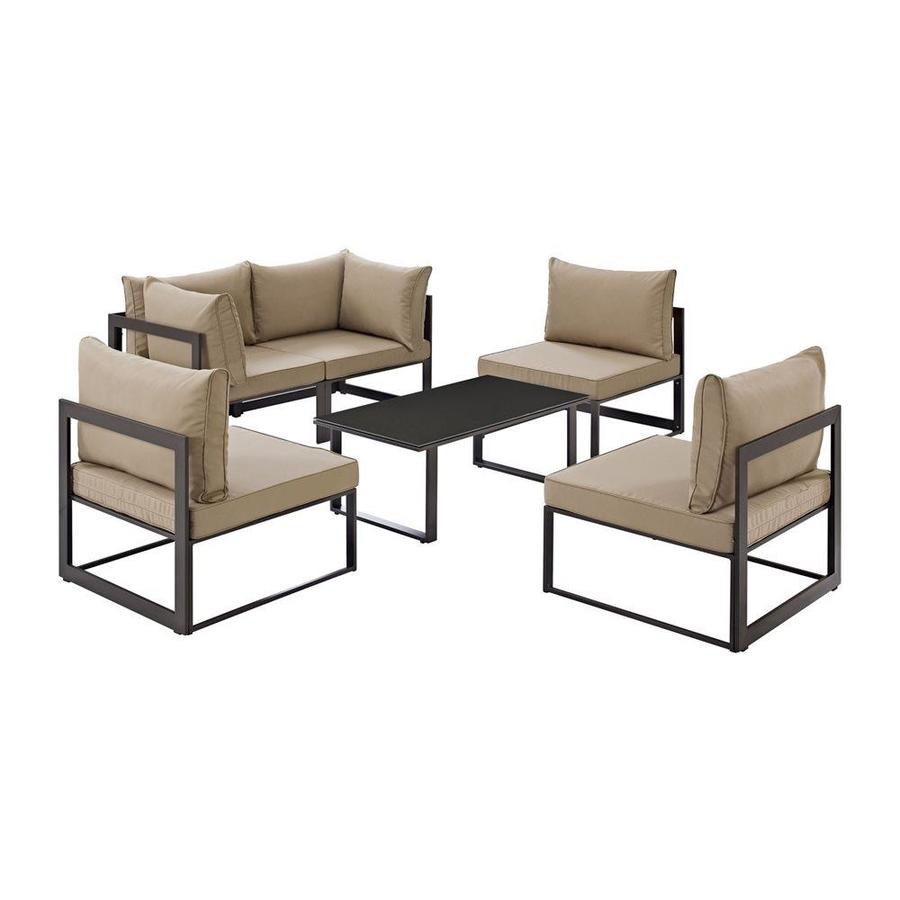 Modway Fortuna 6 Piece Aluminum Frame Patio Conversation Set Modway Fortuna 6 Piece Aluminum Frame Patio Conversation Set With Mocha Cushions