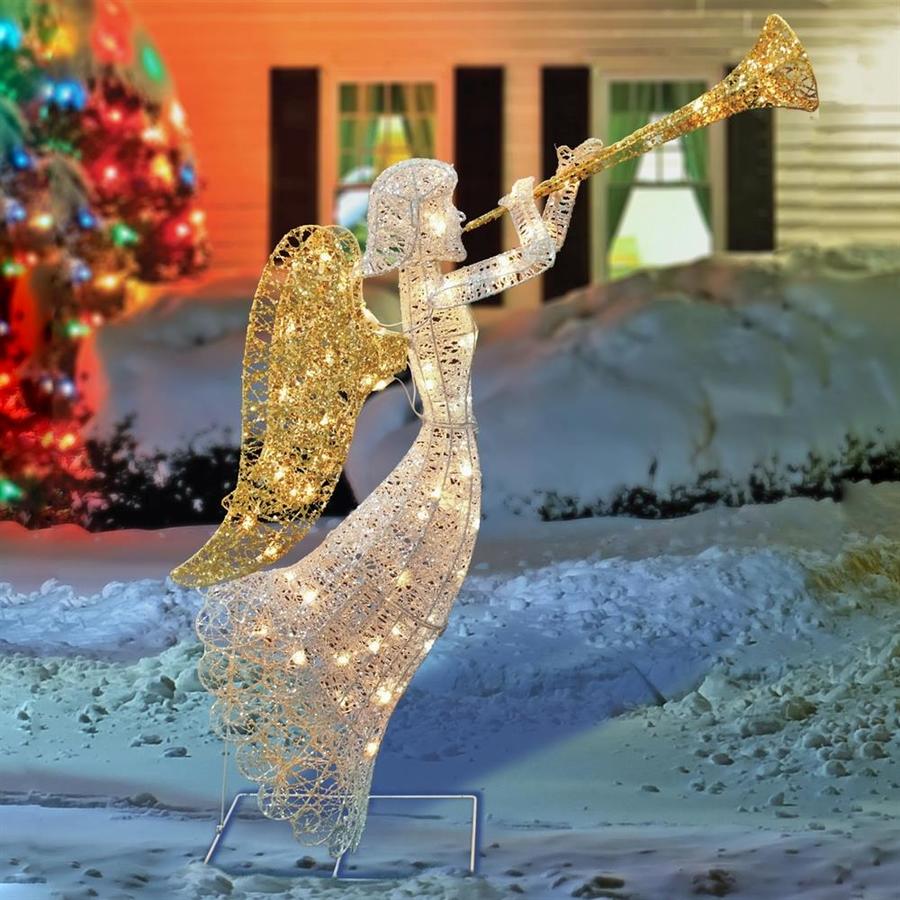 Northlight 4 Ft Lighted Glittered Silver And Gold Trumpeting Angel