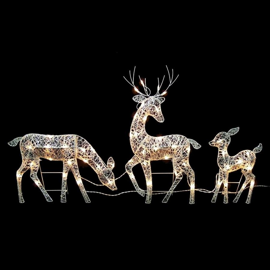 Northlight Set Of 3 White Glittered Doe Fawn And Reindeer Lighted