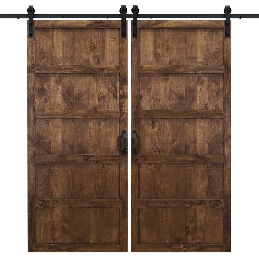 Dogberry Walnut Stained 5 Panel Equal Wood Knotty Alder Barn Dogberry Walnut Stained 5 Panel Equal Wood Knotty Alder Barn Door Kit Hardware Included