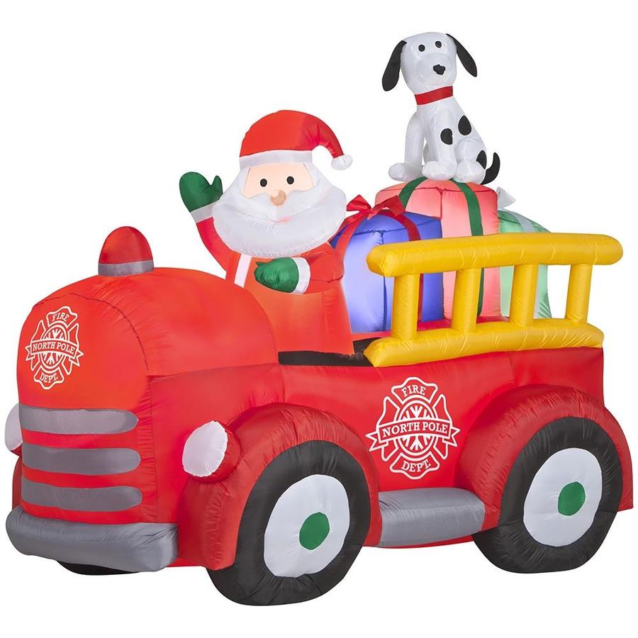 J. Marcus 5 Airblown Santa Driving Vintage Fire Truck- Christmas