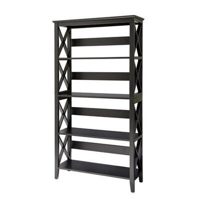 Glitzhome Black Wood 5 Shelf Ladder Bookcase At Lowes Com