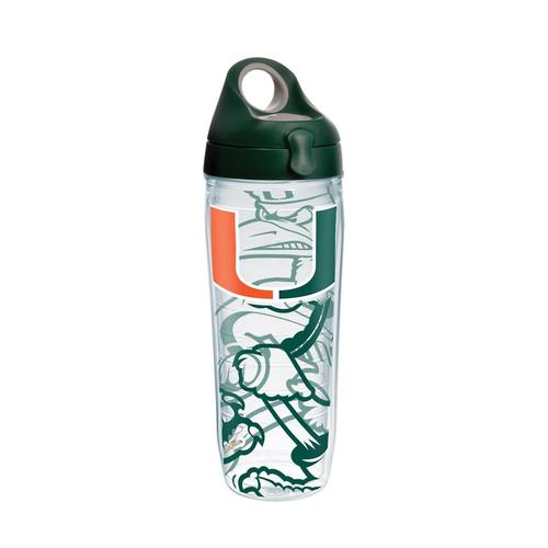 Tervis 1289482 Miami Hurricanes Water Bottle With Lid 24 oz Clear