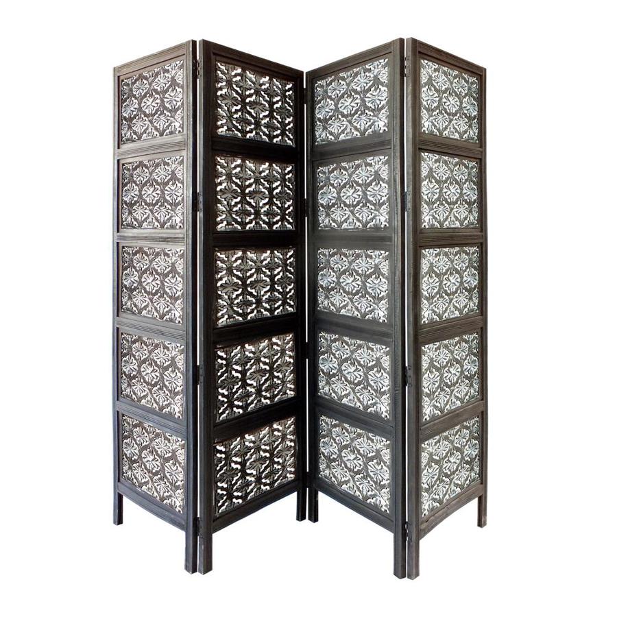 Benzara 4Panel Black Wood Folding Traditional Style Room Divider in the Room Dividers