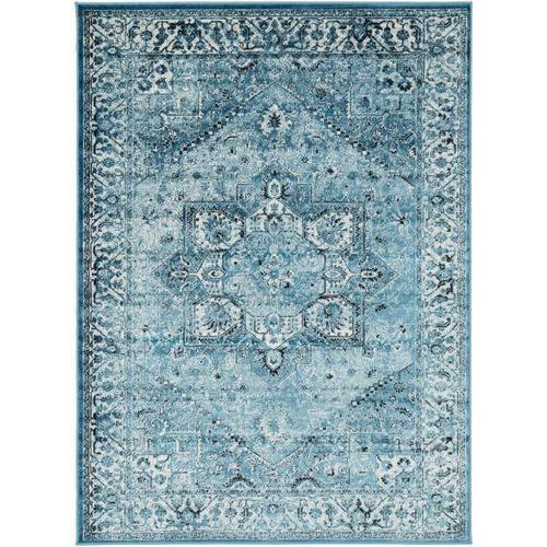 Surya Mumbai 9 x 12 Aqua Indoor Medallion Oriental Area Rug in the Rugs