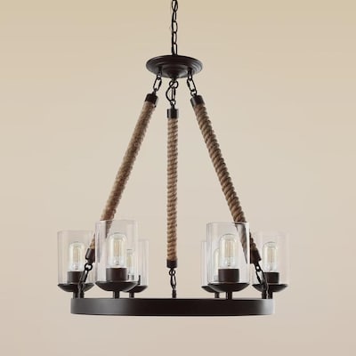LNC Wagon wheel chandelier 6-Light Shaded Wagon Wheel Bronze Farmhouse Shell Chandelier LNC Wagon wheel chandelier 6-Light Shaded Wagon Wheel Bronze Farmhouse Shell Chandelier
