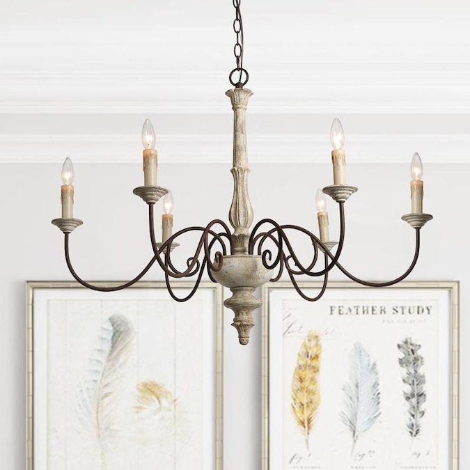 LNC Lupus 6-Light Handmade Distressed White Wood French Country/Cottage ...