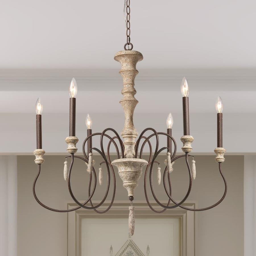 Lnc Lupus 6 Light Distressed Wood French Countrycottage Chandelier In