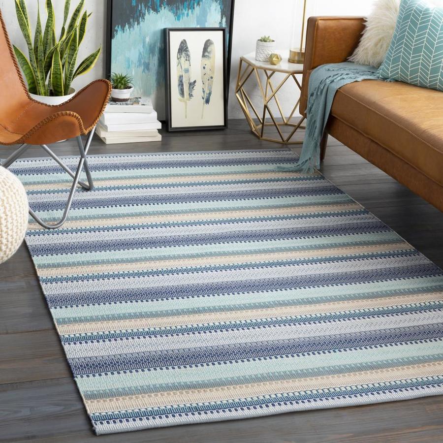 Surya Maritime 8 x 10 Teal Indoor/Outdoor Stripe Handcrafted Area Rug ...