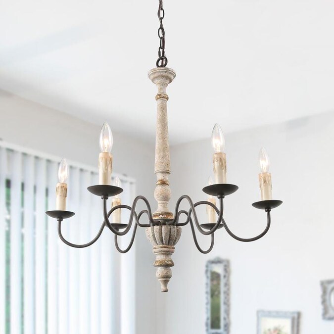 LNC Andromeda 6-Light Distressed White Wood French Country/Cottage ...