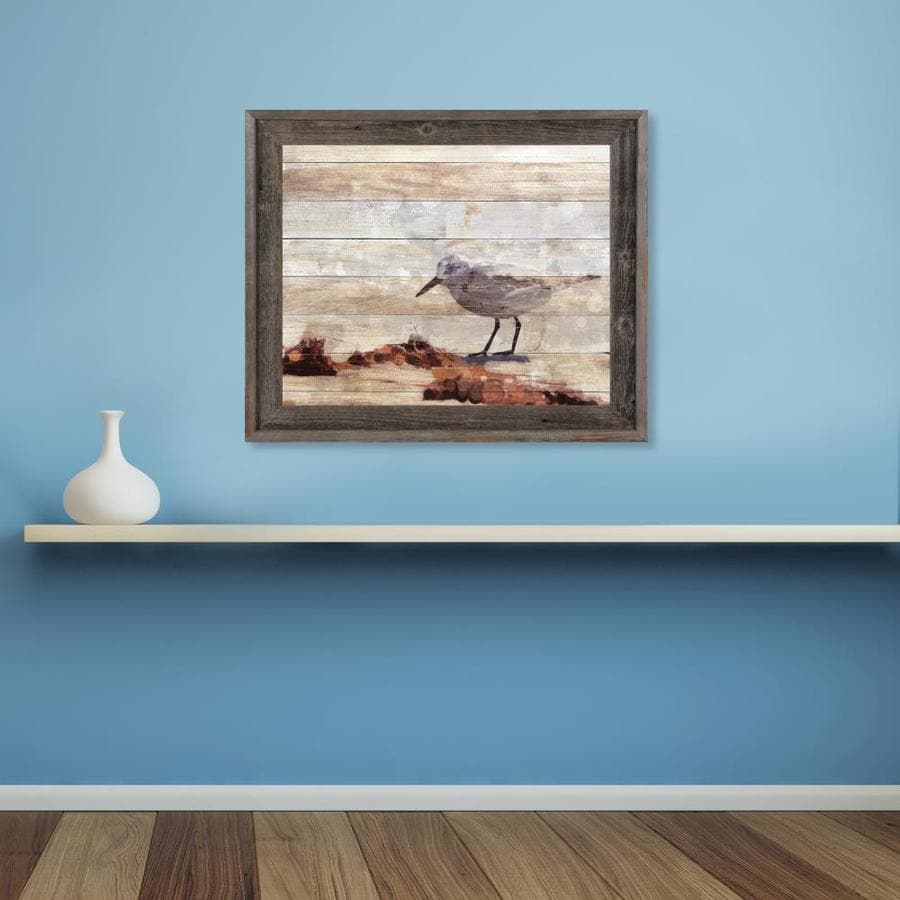 Creative Gallery Sandpiper With Wood Pattern Brown Wood Framed 27-in H ...