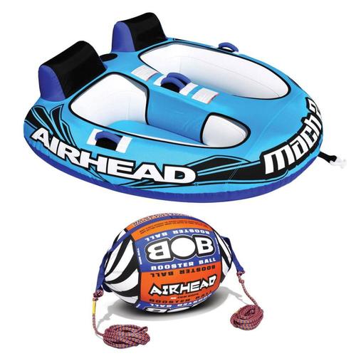 Kwik Tek Mach 2 Inflatable 2 Rider Lake Water Towable Tube with Tow