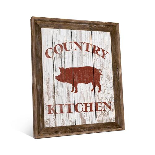 Creative Gallery Country Kitchen Pig On White Brown Wood Framed 17in H