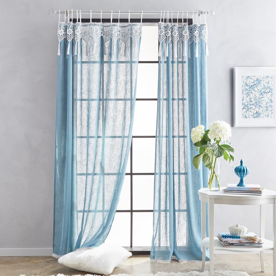 Chf Suri 95 In Teal Polyester Light Filtering Single Curtain Panel