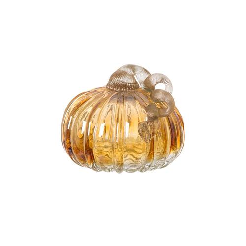 Glitzhome 5.91inD Amber Crackle Glass Pumpkin at