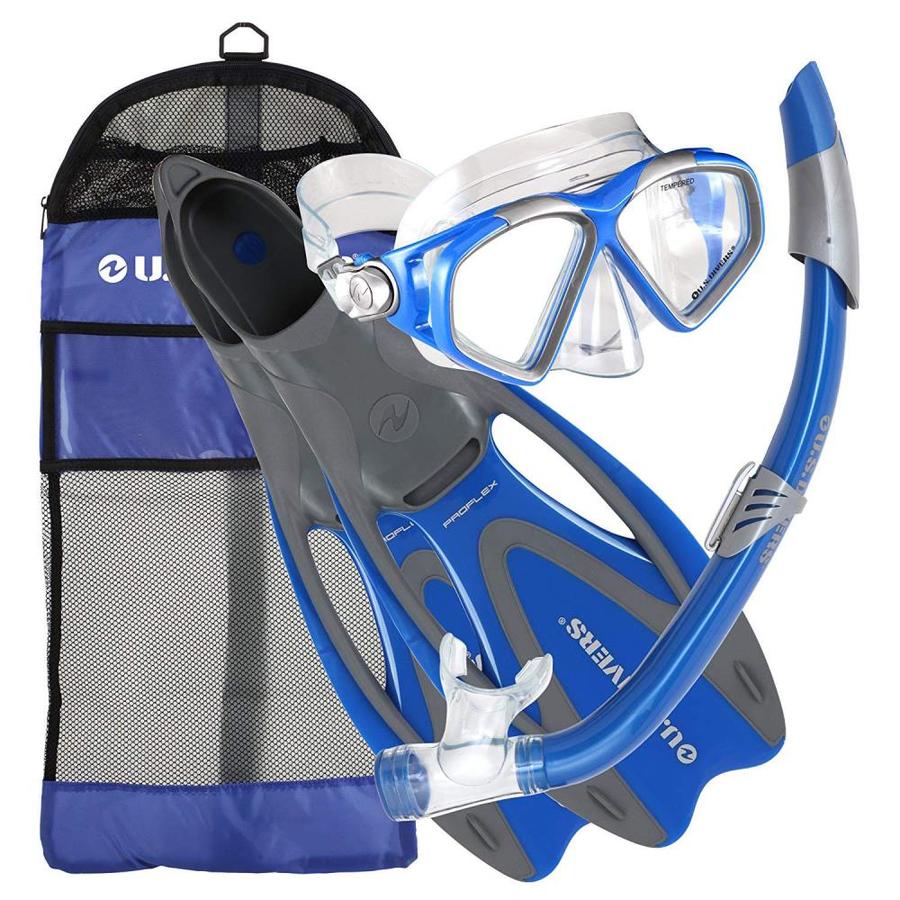 Aqua Lung Cozumel Adult Snorkeling Mask, Snorkel, Fins Set w/Travel Bag