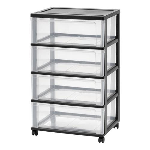 iris-4-compartment-4-drawers-black-wheeled-plastic-drawer-cart-in-the