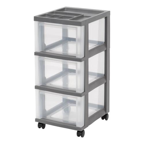 IRIS 3 Compartment 3 Drawers Wheeled Plastic Cart in the Storage Cubes